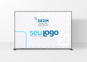 Backdrop Personalizado 3x2m - Estrutura e Lona Metal Largura: 3 Metros  x Altura: 2 Metros Impressão Digital Personalizada Pintura em Preto Lona com Ilhós + Abracadeiras 