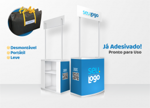 Balcão PDV Personalizado Desmontável - Completo PVC de Alta Resistência Largura Total: 80cm Altura Total: 225cm (Montado) Impressão Digital Personalizada Adesivo Personalizado Laminação no Adesivo 