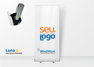 Banner Roll-Up 80x200cm Lona 440gr Formato: Largura: 80cm x Altura: 200cm Impressão Digital Personalizada Estrutura Portátil Suporte e Bolsa Incluídos 