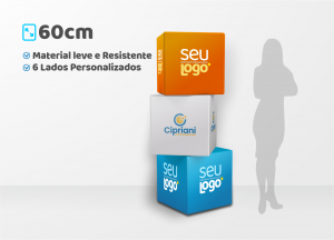 Cubo em PVC Personalizado 60x60cm PVC Expandido 5mm 6 Faces de 60cm Impressão nas 6 Faces Brilho ou Fosco Laminação (Opcional) 