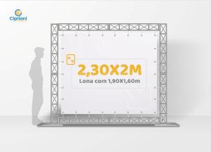 Locação de Backdrop Boxtruss - 2,30 x 2m Treliças Q15 Largura: 230cm  x Altura: 200cm Impressão Digital Personalizada Lona 440g Fosca (***Inclusa) Reforço e Ilhós + Abraçadeiras de Nylon (***Incluso) 
