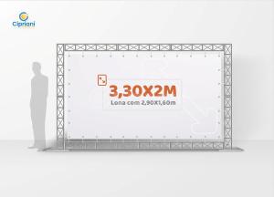 Locação de Backdrop Boxtruss - 3,30 x 2m Treliças Q15 Largura: 330cm  x Altura: 200cm Impressão Digital Personalizada Lona 440g Fosca (***Inclusa) Reforço e Ilhós + Abraçadeiras de Nylon (***Incluso) 