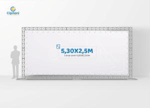 Locação de Backdrop Boxtruss - 5,30 x 2,50m Treliças Q15 Largura: 530cm  x Altura: 250cm Impressão Digital Personalizada Lona 440g Fosca (***Inclusa) Reforço e Ilhós + Abraçadeiras de Nylon (***Incluso) 