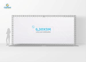 Locação de Backdrop Boxtruss - 6,30 x 3m Treliças Q15 Largura: 630cm  x Altura: 300cm Impressão Digital Personalizada Lona 440g Fosca (***Inclusa) Reforço e Ilhós + Abraçadeiras de Nylon (***Incluso) 