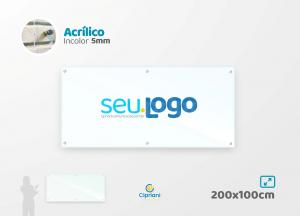 Placa de Acrílico Personalizada 200x100cm Acrílico 5mm Transparente Largura: 200cm  x Altura: 100cm Impressão Digital Personalizada Adesivo ou Acrílico Afastadores (Opcional) 