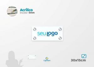 Placa de Acrílico Personalizada 30x15cm Acrílico 5mm Transparente Largura: 30cm x Altura: 15cm Impressão Digital Personalizada Adesivo ou Acrílico Afastadores (Opcional) 
