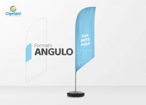 Wind Banner Formato Ângulo - Completo 100% Políéster Alturas: 1,90 - 2,50 - 3,00 - 3,50m Frente e Verso Personalizado Impressão Sublimada Costura e Corte Personalizado Base + Haste de Alumínio Desmontável (Incluso)