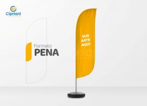 Wind Banner Formato Pena - Completo 100% Políéster Alturas: 1,90 - 2,50 - 3,00 - 3,50m Frente e Verso Personalizado Impressão Sublimada Costura e Corte Personalizado Base + Haste de Alumínio Desmontável (Incluso)